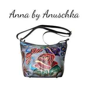 Anna by Anuschka Leather Medium Hobo Color Rose/Safari/Grey Size 12"Lx4.5"Dx9"H